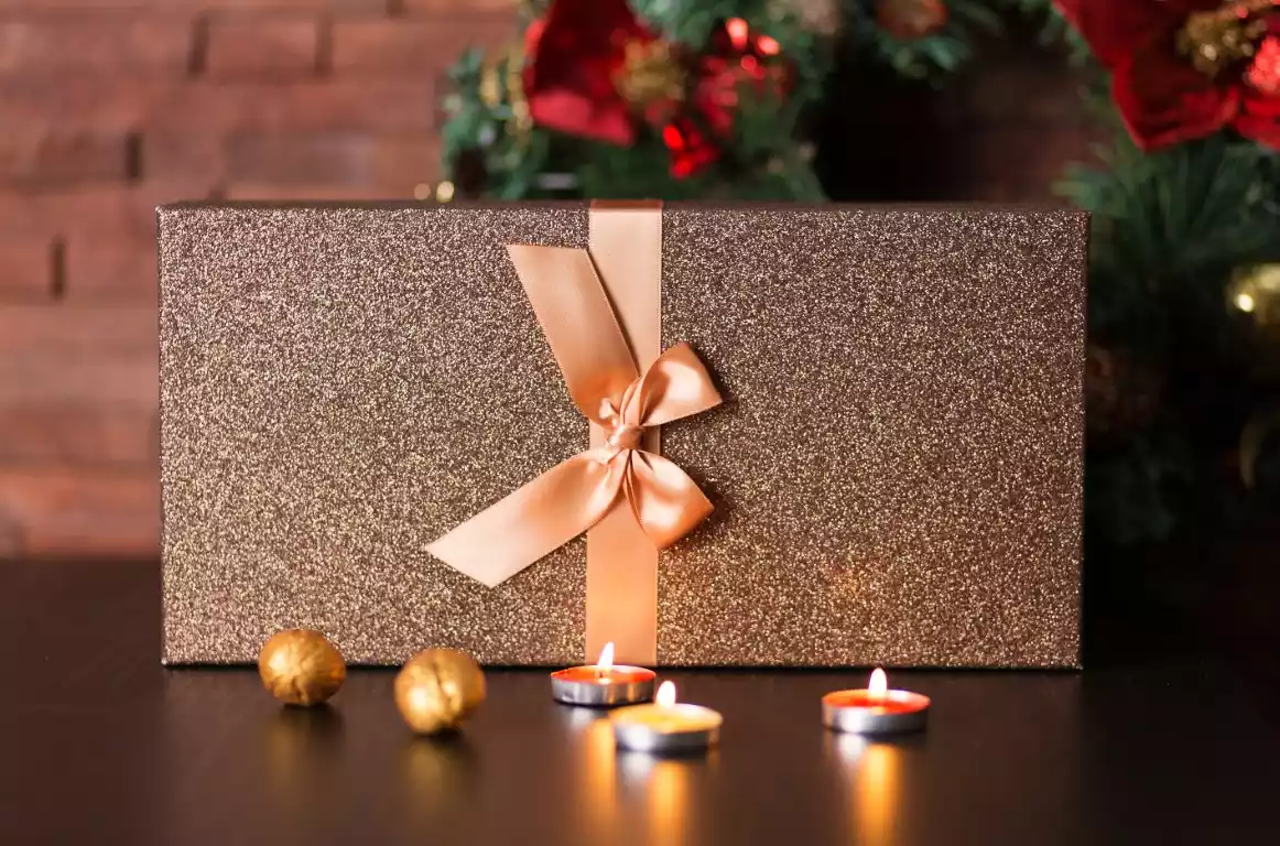 Custom printed gift box with candles and decor