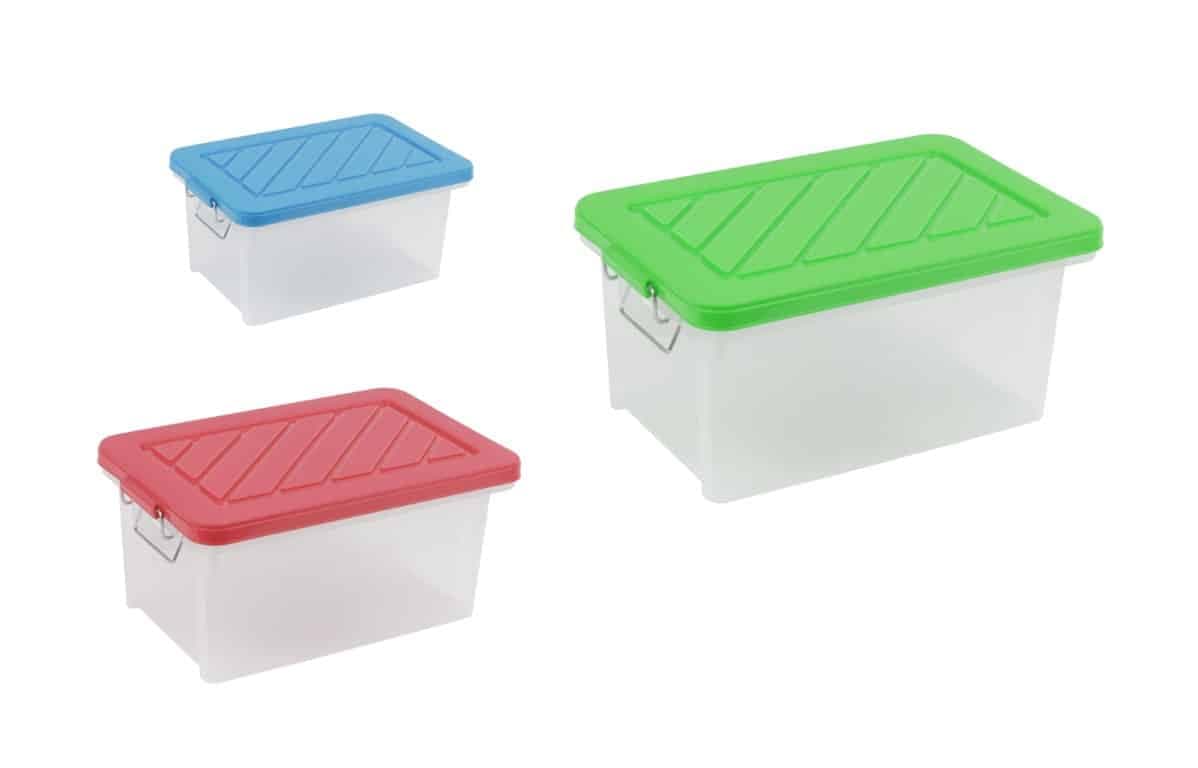 Stacked plastic storage containers