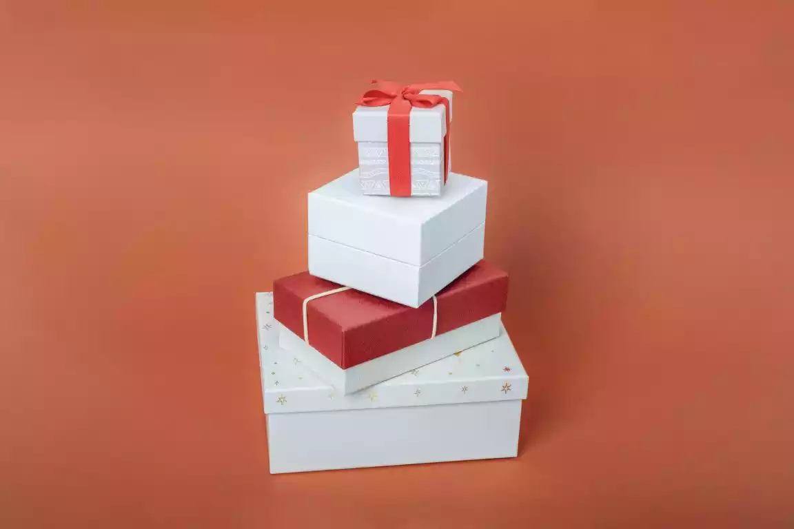 Stacked large gift boxes